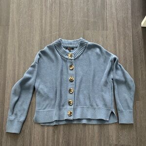 QUINCE 100% Organic Cotton Cropped Cardigan - Blue XS